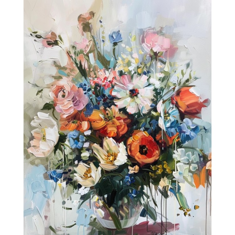 Bloemenpracht in Olieverf – Handgeschilderd Schilderij foto 1