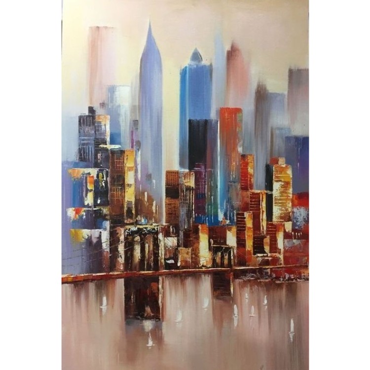 Skyline Reflections – Modern Stedelijk Olieverfschilderij foto 1