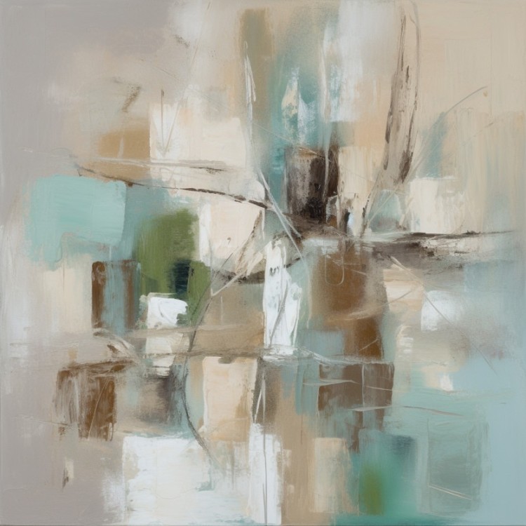 Verstilde Reflectie – Abstract Schilderij in Aardetinten foto 1