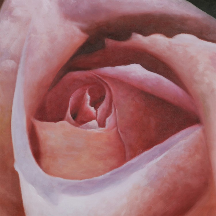 Olieverf schilderij Roze rozenhart foto 2