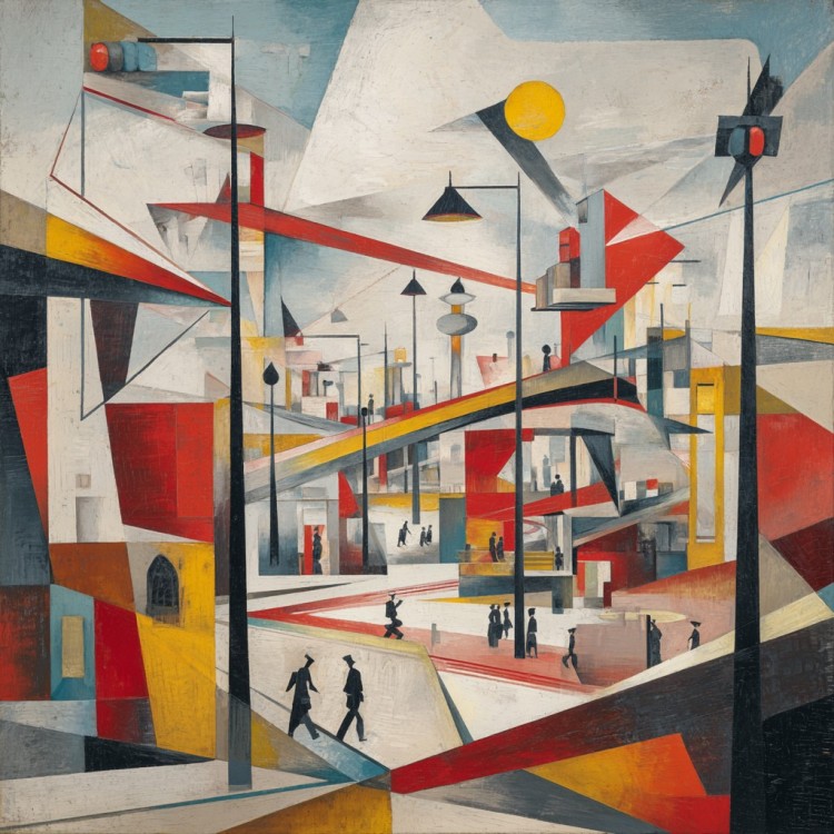 Abstract olieverfschilderij stad | Modern stadsgezicht op canvas foto 2