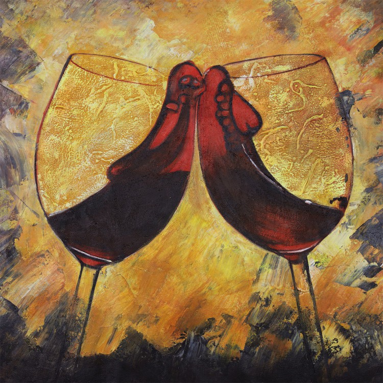 Olieverfschilderij twee wijnglazen foto 2