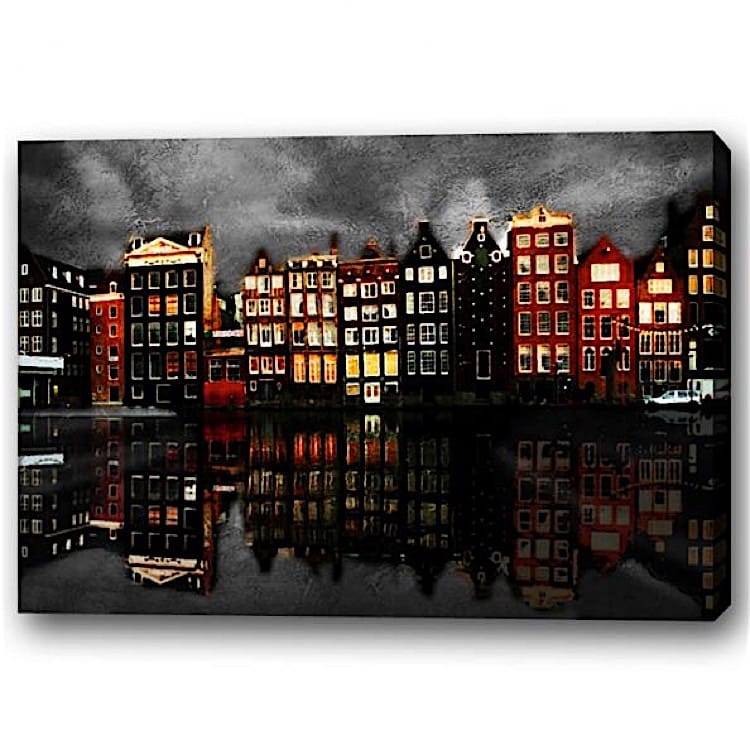 Olieverf schilderij Amsterdam bij nacht foto 1