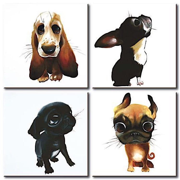Olieverf schilderij vier Honden foto 1