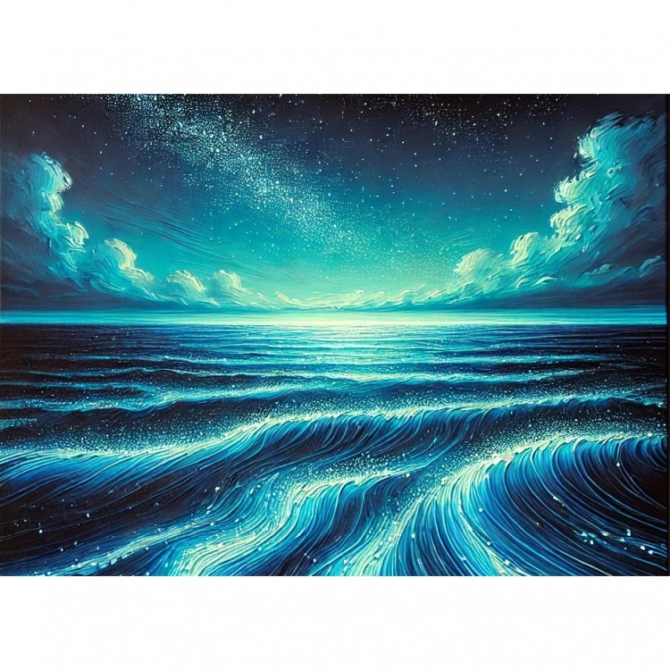Schilderij Sterrenhemel - Bioluminescentie in Olieverf foto 2