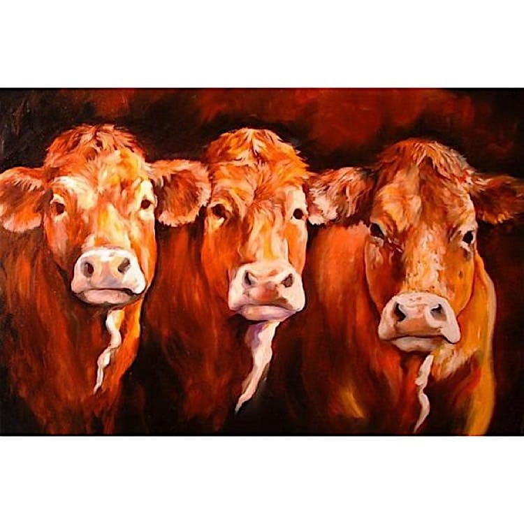 Handgeschilderd 3 bruine koeien Schilderij foto 1