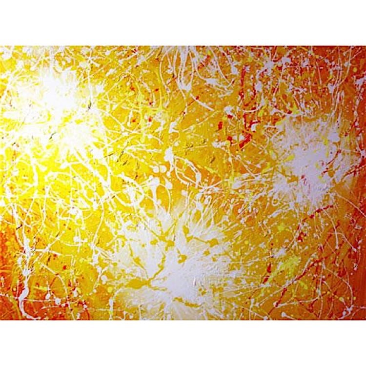 Olieverf schilderij Geel met spetters foto 1