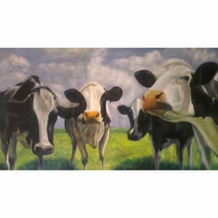 Handgeschilderd schilderij zwartbont koeien foto 1