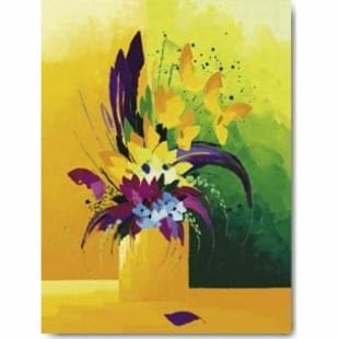 Schilderij geel paarse bloem foto 1