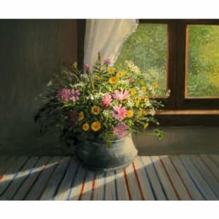 Schilderij Bloemen op de vensterbank foto 1