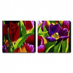 Schilderij kleurige tulpen foto 1