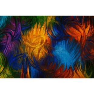Kleurrijk abstract olieverfschilderij – Kleurenkrullen foto 2