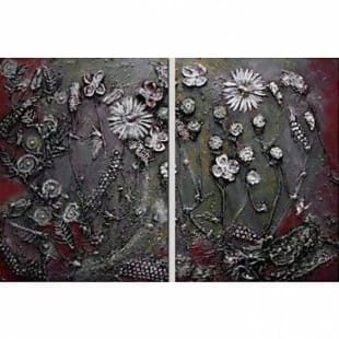 Schilderij zilveren bloemen foto 1