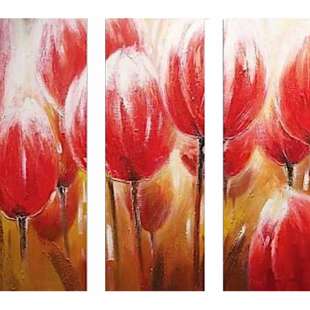 Bloemen olieverf Schilderij 3 luik rode tulpen foto 3