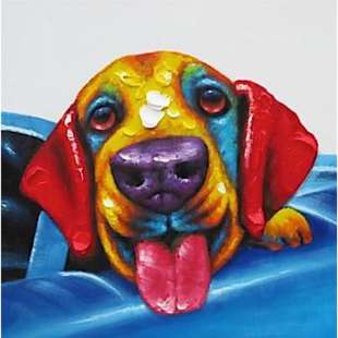 Schilderij kleurrijke Hond - Te Koop foto 2