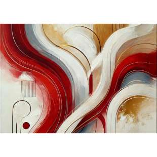 Modern Abstract Olieverfschilderij – Rood, Goud & Wit foto 1