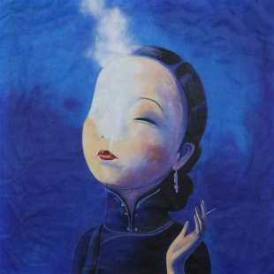 Schilderij rokend chinees meisje foto 2