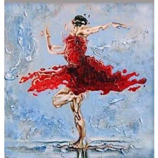 Schilderij dansen in rode jurk foto 1