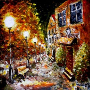 Olieverf schilderij maastricht bij nacht foto 1