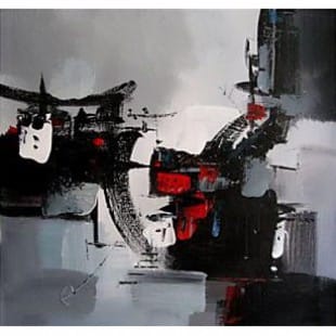 Abstract schilderij rood zwart wit - Te koop foto 1