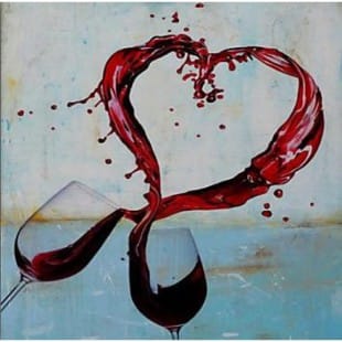 Schilderij twee wijnglazen met hartje foto 1