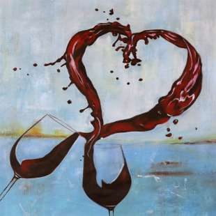 Schilderij twee wijnglazen met hartje foto 2