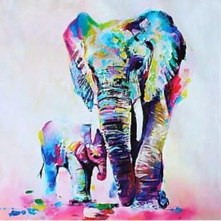 Dieren Schilderij moderne olifanten - Te Koop foto 1