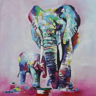 Dieren Schilderij moderne olifanten - Te Koop foto 2