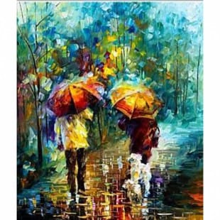 Landschap Schilderijen wandelen in de regen foto 1