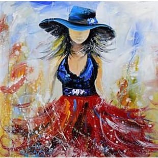 Olieverf schilderij vrouw in rode rok foto 1