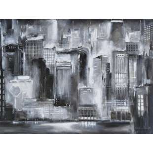 Landschap Schilderij de stad zwart wit - kopen foto 1