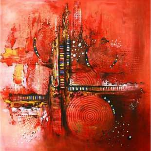 Modern schilderij ronde rode abstractie foto 2