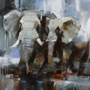 Schilderij 2 grijze olifanten - Kopen foto 1