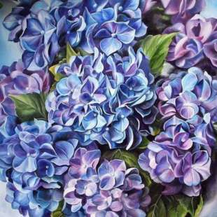 Bloemenschilderij paars blauwe bloemen - Kopen foto 1