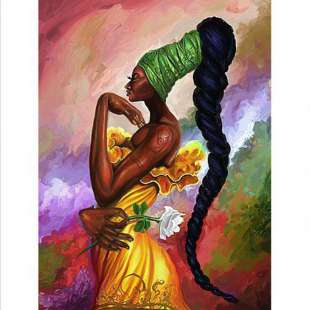 Schilderij Afrikaanse Vrouw met Bloem - Kopen foto 1