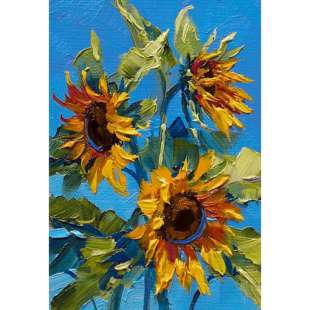 Olieverfschilderij van zonnebloemen foto 1