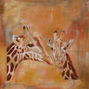 Olieverfschilderij giraffen koppen foto 1