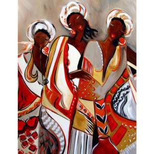 Olieverfschilderij Afrikaanse zussen foto 1