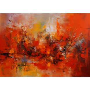 Vurige Horizon: Abstract Rood-Oranje Meesterwerk foto 1