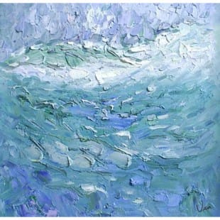 Olieverf schilderij blauw water foto 1