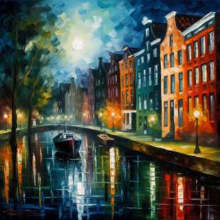 Amsterdamse Nachtdroom: Afremov Stijl Abstract Kunstwerk foto 1