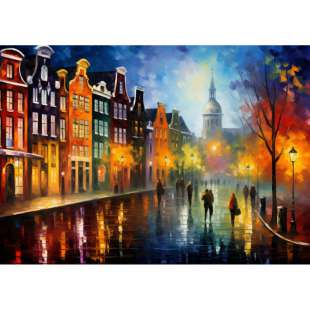 Amsterdamse Avondlicht: Afremov-Stijl Schilderij foto 1