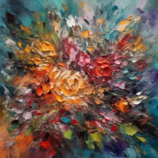 Florale Fantasie: Abstract Olieverf Bloemenschilderij foto 1