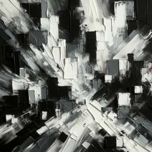 Zwart-Wit Odyssey: Abstract Olieverf Kunstwerk foto 1