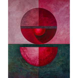 Vurige Fluisteringen: Abstract Kunstwerk in Rood en Roze foto 1