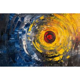 Abstract Modern Olieverfschilderij – Gele Cirkel Energie foto 1