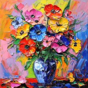 Kleurrijk bloemen schilderij – Abstract met paletmes foto 1