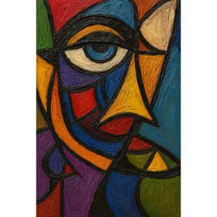 Fragment van een Gezicht – Kleurrijk abstract schilderij foto 1