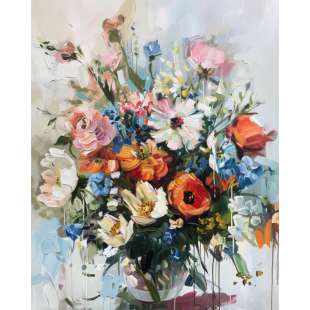 Bloemenpracht in Olieverf – Handgeschilderd Schilderij foto 1