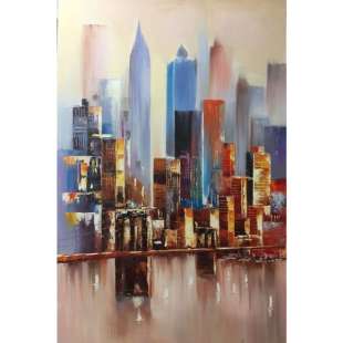 Skyline Reflections – Modern Stedelijk Olieverfschilderij foto 1